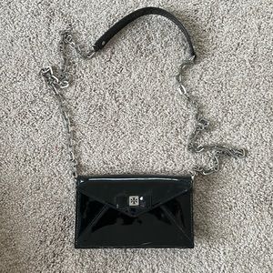 Tory Burch black patent wallet purse with bow